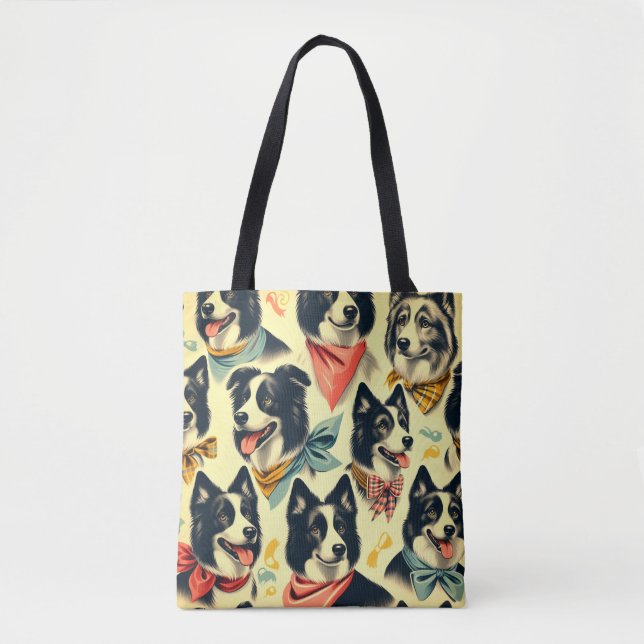 Vintage Border Collie Seamless Tote Bag (Front)