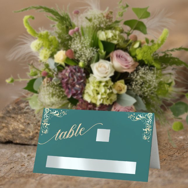 Vintage Border & Heart Monogram - Teal Place Card (Creator Uploaded)