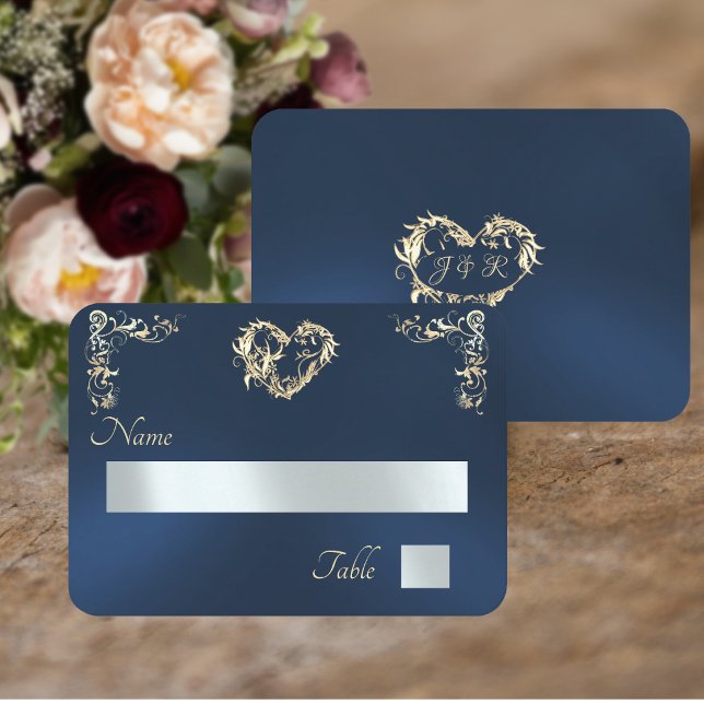 Vintage Border & Monogram - Blue Place Card (Creator Uploaded)