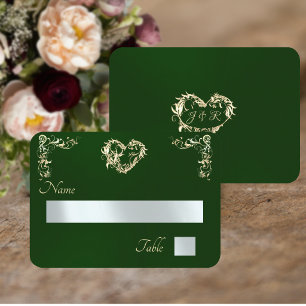 Vintage Border & Monogram - Emerald Place Card