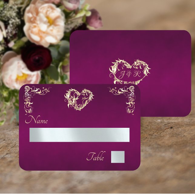 Vintage Border & Monogram - Plum Place Card (Creator Uploaded)