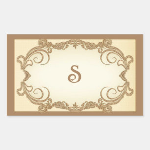 Vintage border with initial rectangular sticker