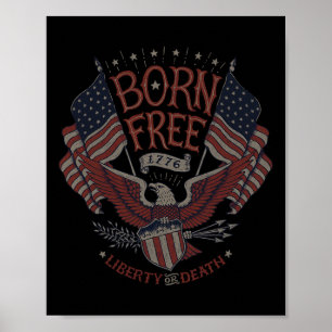 Vintage Born Free Eagle American Flag 1776 4th Of Poster