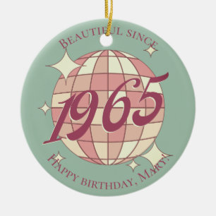 Vintage born in 1965 60th birthday teal ceramic ornament