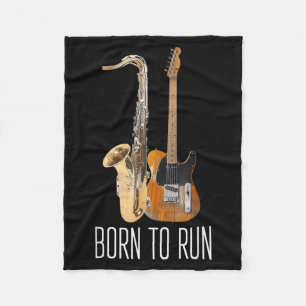 Vintage Born to Run Saxophone Music Amp Guitar Fleece Blanket