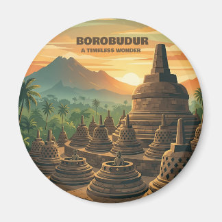 Vintage Borobudur Temple Indonesia Sunrise Travel Magnet