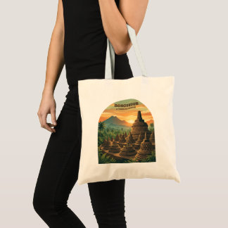 Vintage Borobudur Temple Indonesia Sunrise Travel Tote Bag