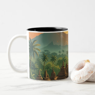 Vintage Borobudur Temple Indonesia Sunrise Travel  Two-Tone Coffee Mug