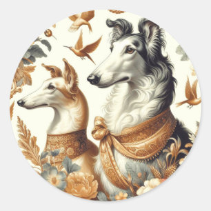 Vintage Borzoi Dog Illustration Classic Round Sticker