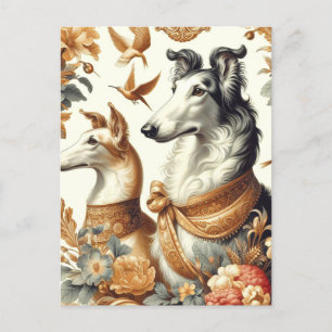 Vintage Borzoi Dog Illustration Postcard