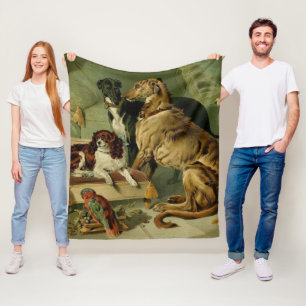 Vintage Borzoi Painting Fleece Throw Blanket