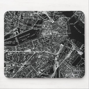 Vintage Boston Black and White Map Mouse Pad