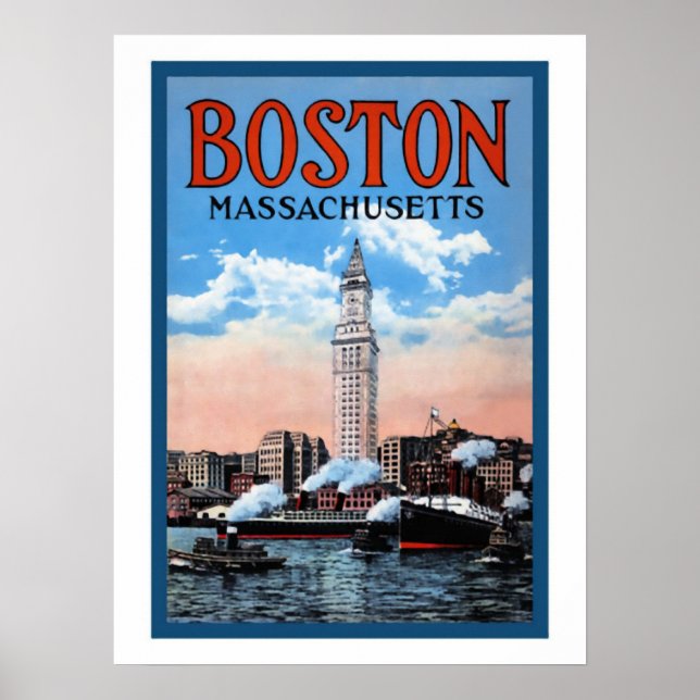 Vintage Boston Harbour Massachusetts Travel Poster (Front)
