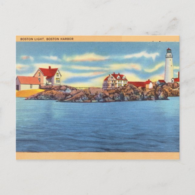 Vintage Boston Light, Boston Harbour Postcard (Front)
