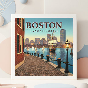 Vintage Boston Massachusetts Ceramic Tile
