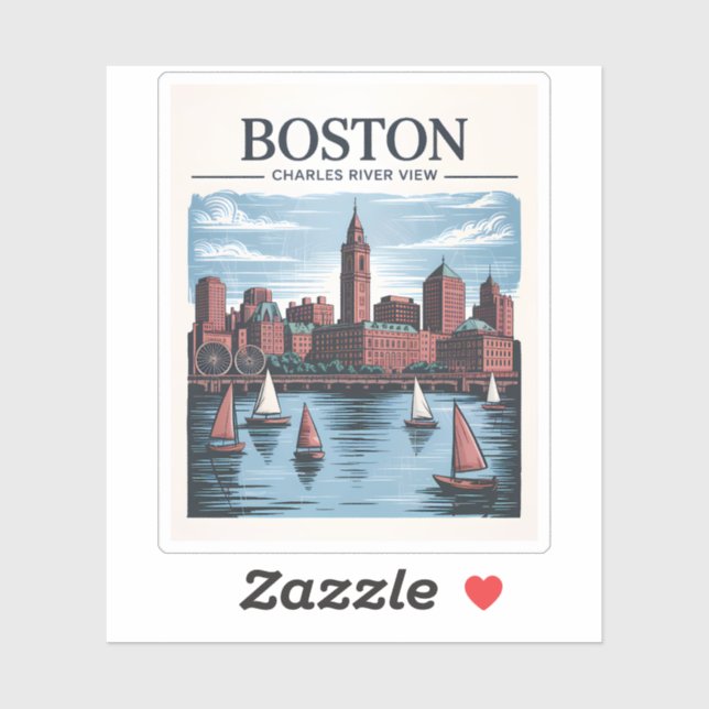 Vintage Boston Massachusetts Cityscape & Sailboats (Sheet)