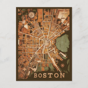 Vintage Boston Massachusetts Map, Boston Ma Us Map Postcard
