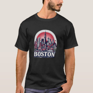 Vintage Boston Massachusetts Skyline Cityscape T-Shirt