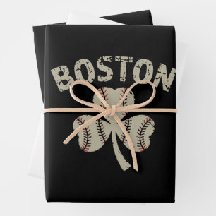 Vintage Boston St Patrick's Day Irish Shamrock Wrapping Paper Sheet