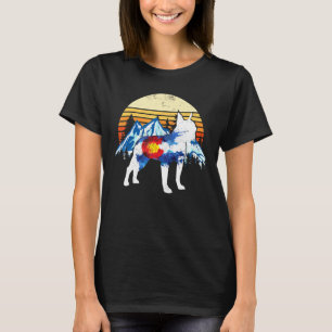 Vintage Boston Terrier Dog Colorado Flag Sunset Re T-Shirt