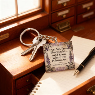 Vintage Botanical Apothecary Pharmacist Quote Key Ring