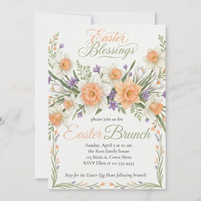 Vintage Botanical Apricot Floral Easter Invitation (Front)