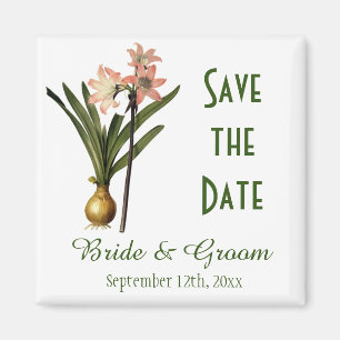 Vintage botanical art pink lily save the date magnet