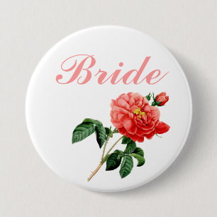 vintage botanical art red rose flowers bride 7.5 cm round badge