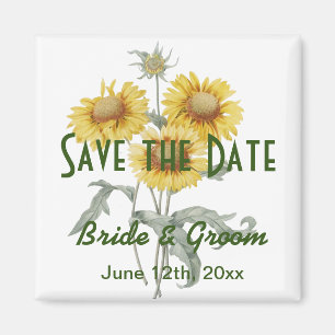 Vintage botanical art sunflower save the date magnet