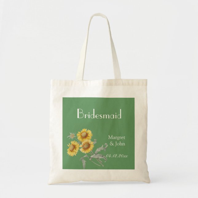 Vintage botanical art yellow sunflowers bridemaid tote bag (Front)