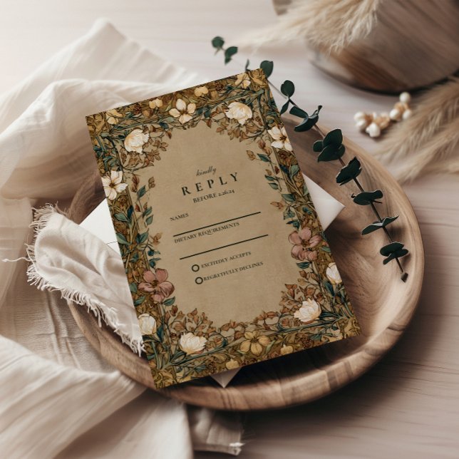 Vintage Botanical Autumn Wedding RSVP Card (Creator Uploaded)