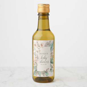 Vintage Botanical Baby Shower Mini Wine Label