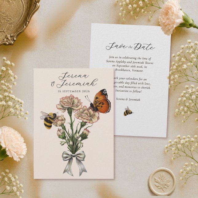 Vintage Botanical Bee & Butterfly Save the Date (Creator Uploaded)