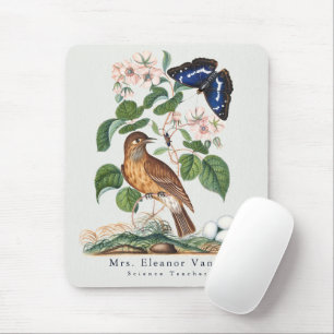 Vintage Botanical Bird Custom Teacher Name Desk Mouse Pad
