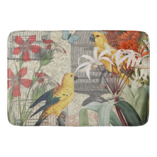 Vintage Botanical Bird Nature Antique Tropical Bath Mat