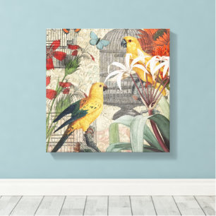 Vintage Botanical Bird Nature Antique Tropical Canvas Print