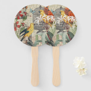 Vintage Botanical Bird Nature Antique Tropical Hand Fan
