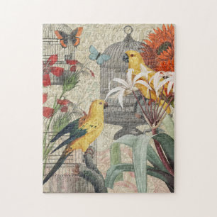 Vintage Botanical Bird Nature Antique Tropical Jigsaw Puzzle
