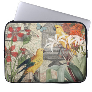 Vintage Botanical Bird Nature Antique Tropical Laptop Sleeve