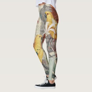 Vintage Botanical Bird Nature Antique Tropical Leggings