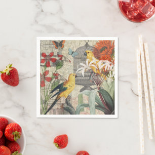 Vintage Botanical Bird Nature Antique Tropical Napkin