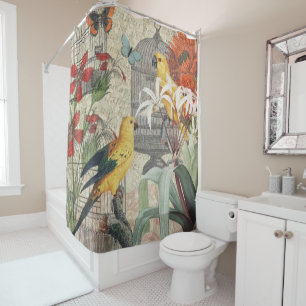 Vintage Botanical Bird Nature Antique Tropical Shower Curtain