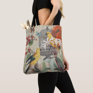 Vintage Botanical Bird Nature Antique Tropical  Tote Bag