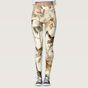 Vintage Botanical Birds and Wild Berries Leggings