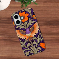 Vintage Botanical Birds in Orange and Purple