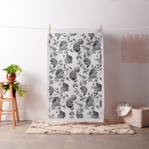 Vintage Botanical Black White Floral Toile Cotton Fabric