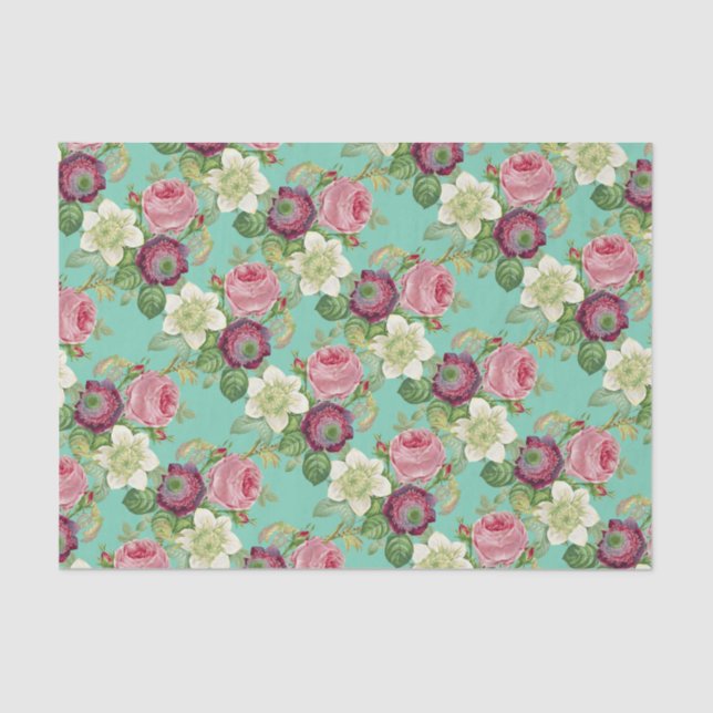 Vintage Botanical Blossom Country Chic Tissue Paper (Front)