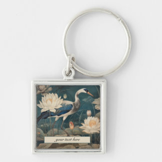Vintage botanical blue crane customisable  key ring
