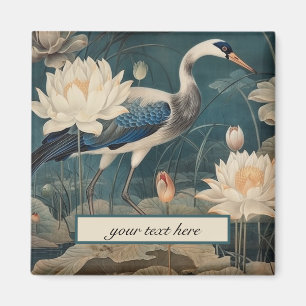 Vintage botanical blue crane customisable  magnet