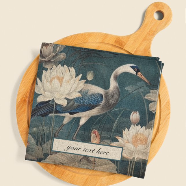 Vintage botanical blue crane customisable  napkin (Creator Uploaded)